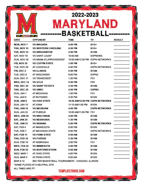 maryland basketball schedule